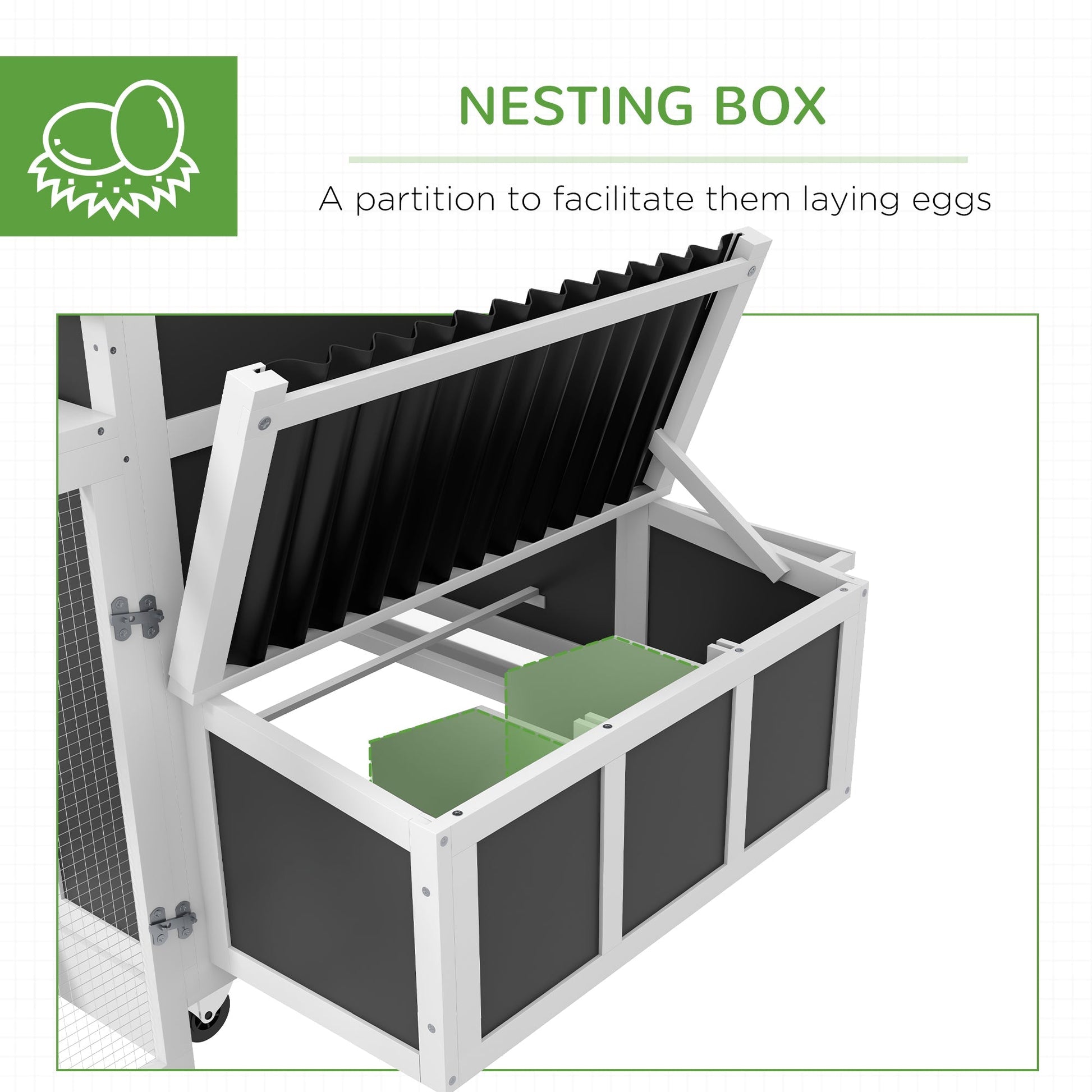 HKM-0621501 Wooden Chicken Coop with Nesting Box, Pull-Out Tray, and Run for Up to 6 Chickens in Dark Gray