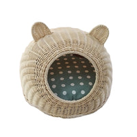 HKM-0621885 Rattan Cat Nest with Ears - Available in Small (36cm x 25cm x 18cm) and Medium (42cm x 30cm x 20cm) Sizes