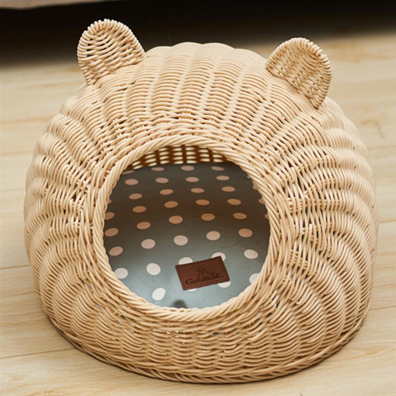 HKM-0621885 Rattan Cat Nest with Ears - Available in Small (36cm x 25cm x 18cm) and Medium (42cm x 30cm x 20cm) Sizes
