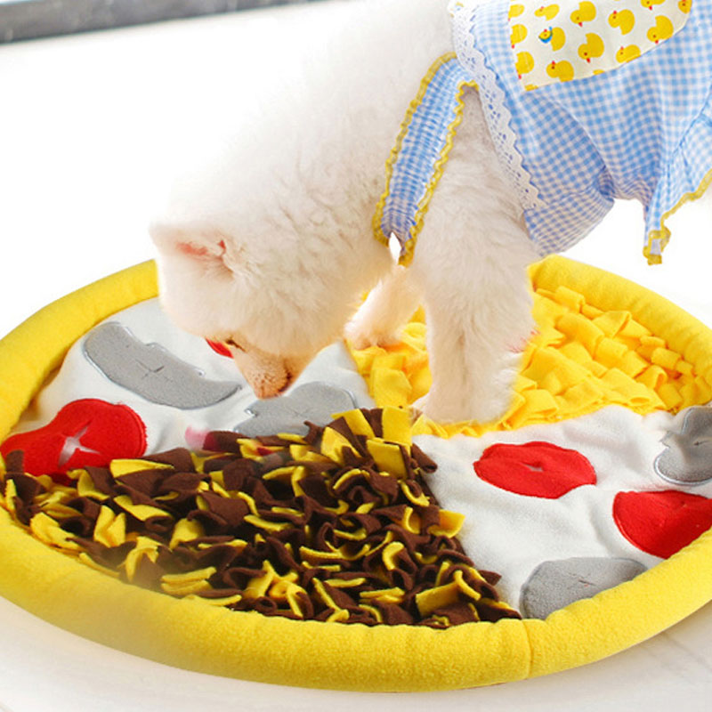 HKM-0622653 Pet Bite-Resistant Sniffing Mat in Pizza Design - Plush Material, 50cm Diameter