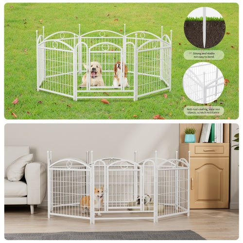 HKM-0623293 Indoor 8-Panel Metal Dog Playpen, 24-Inch High, Foldable with Door, Heavy Duty Iron for Pets