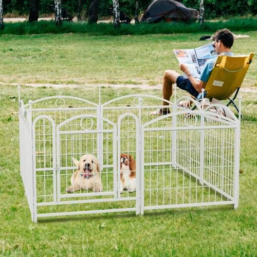 HKM-0623293 Indoor 8-Panel Metal Dog Playpen, 24-Inch High, Foldable with Door, Heavy Duty Iron for Pets
