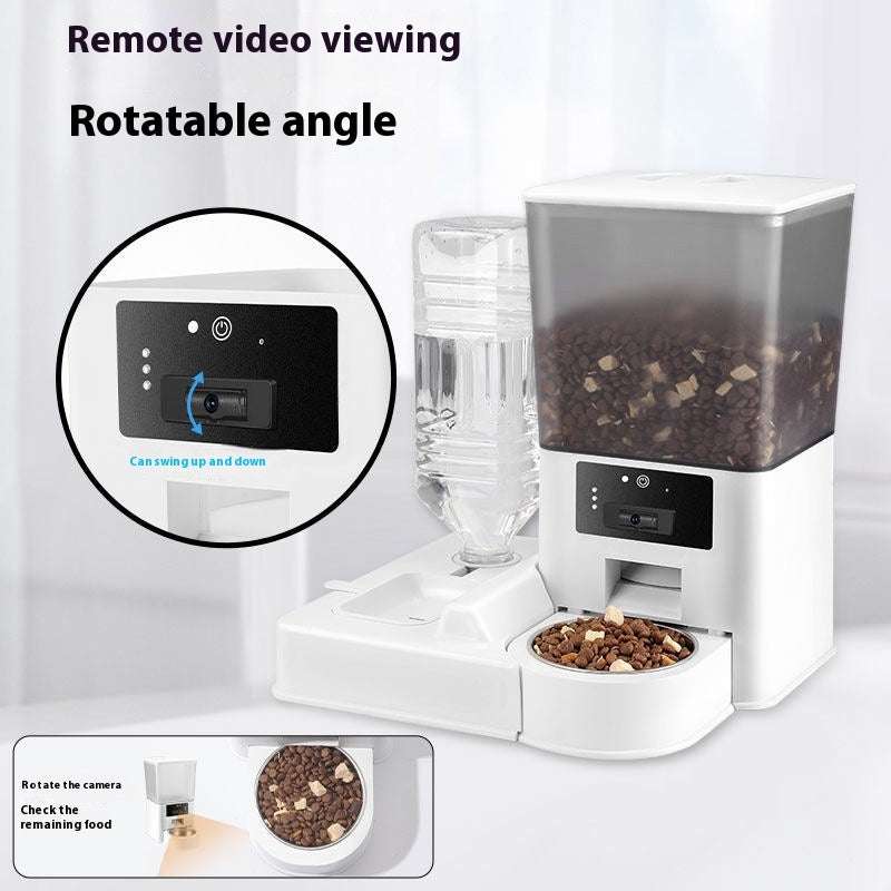 HKM-0623805 Smart Pet Feeder with Video and Voice Call Functionality, Timed Food & Water Dispenser, Stainless Steel Bowl