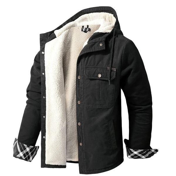 HKM-062419 Men's Casual Hooded Oversized Cotton Jackets for Fall and Winter Coats Thickened With Plush Long US Size Loose Fit Winter Jacket