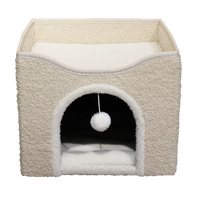 HKM-062547 Foldable Cat Scratcher Play House and Bed - Cute Brown Fabric Design for Indoor Use