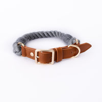 HKM-0627389 Cotton Rope and Leather Dog Leash and Collar Set for Medium to Large Dogs - Multiple Color Options Available