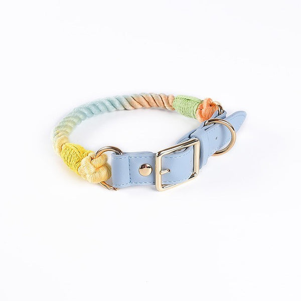 HKM-0627389 Cotton Rope and Leather Dog Leash and Collar Set for Medium to Large Dogs - Multiple Color Options Available