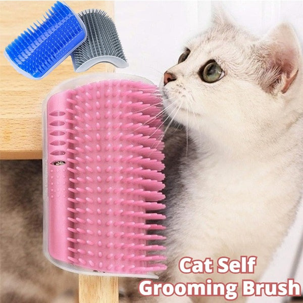 HKM-0629181 Cat Self-Grooming Wall Brush with Catnip - Durable Plastic, Soft Massage Design