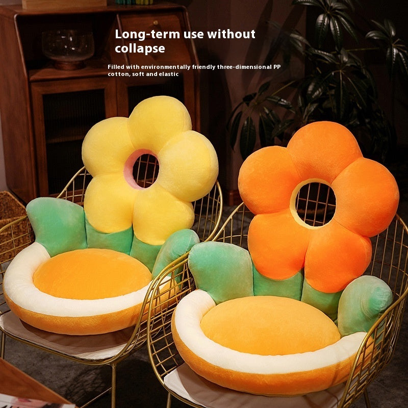 HKM-062931 Floral Pattern Half-pack Waist Support Plush Cushion, Available in Sunflower and Various Colors