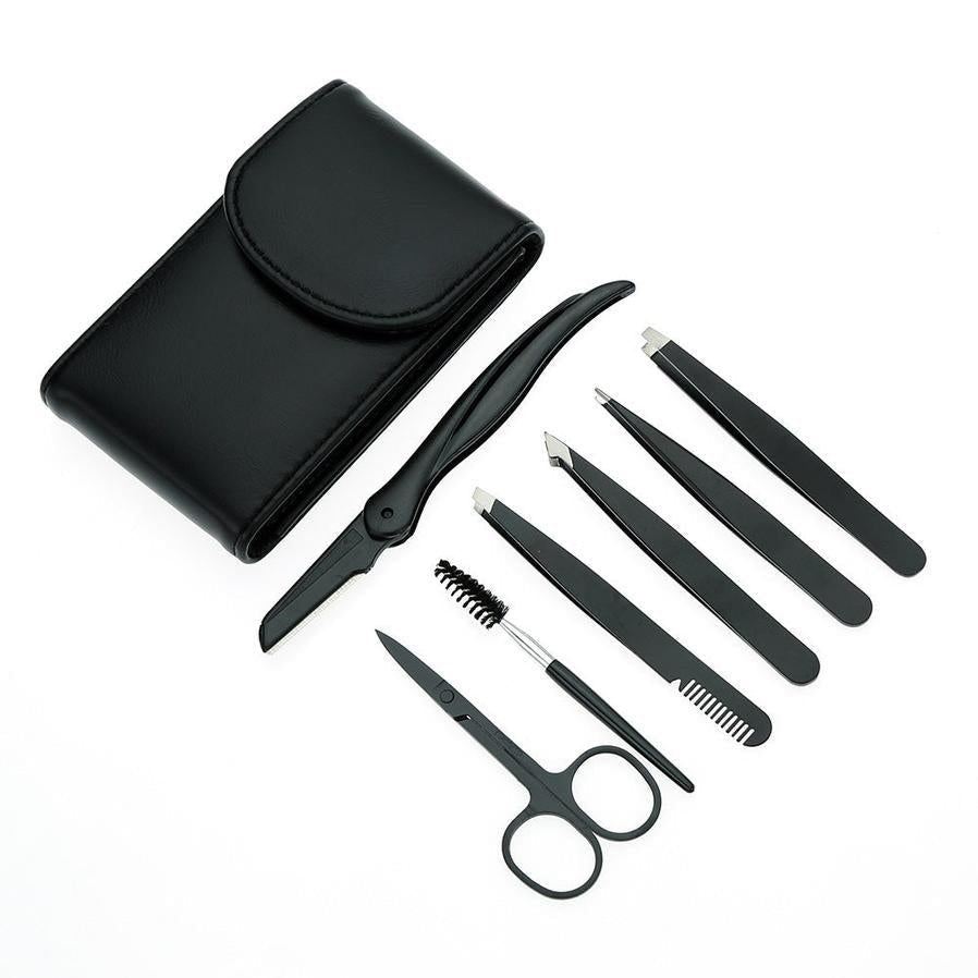HKM-062931 Stainless Steel Black Tweezers Set for Precision Eyebrow Grooming and Nail Care