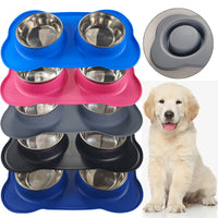 HKM-0629565 Silicone Double Dog Bowl with Stainless Steel Insert - Large and Small Sizes Available