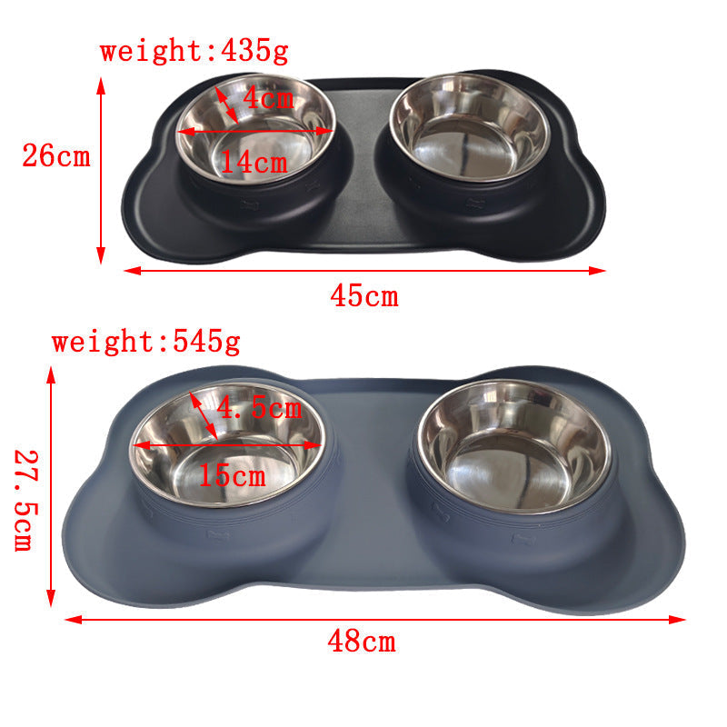 HKM-0629565 Silicone Double Dog Bowl with Stainless Steel Insert - Large and Small Sizes Available