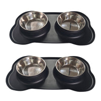 HKM-0629565 Silicone Double Dog Bowl with Stainless Steel Insert - Large and Small Sizes Available