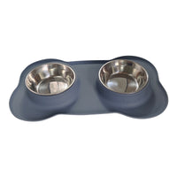 HKM-0629565 Silicone Double Dog Bowl with Stainless Steel Insert - Large and Small Sizes Available
