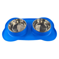 HKM-0629565 Silicone Double Dog Bowl with Stainless Steel Insert - Large and Small Sizes Available