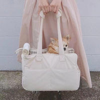 HKM-0629821 Small Dog Hand Messenger Bag in Beige - Nylon Canvas, Lightweight Design, Compact Size