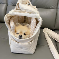 HKM-0629821 Small Dog Hand Messenger Bag in Beige - Nylon Canvas, Lightweight Design, Compact Size