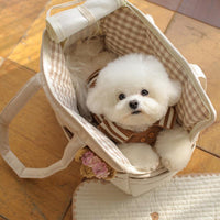 HKM-0629821 Small Dog Hand Messenger Bag in Beige - Nylon Canvas, Lightweight Design, Compact Size