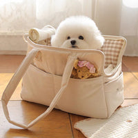 HKM-0629821 Small Dog Hand Messenger Bag in Beige - Nylon Canvas, Lightweight Design, Compact Size