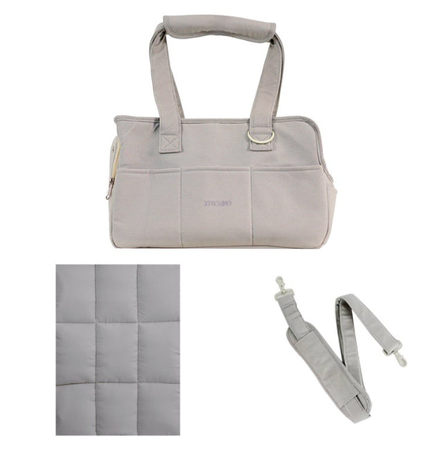 HKM-0629821 Small Dog Hand Messenger Bag in Beige - Nylon Canvas, Lightweight Design, Compact Size