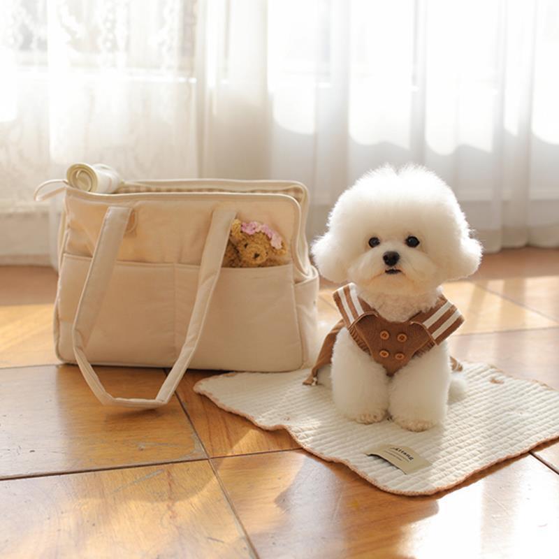 HKM-0629821 Small Dog Hand Messenger Bag in Beige - Nylon Canvas, Lightweight Design, Compact Size