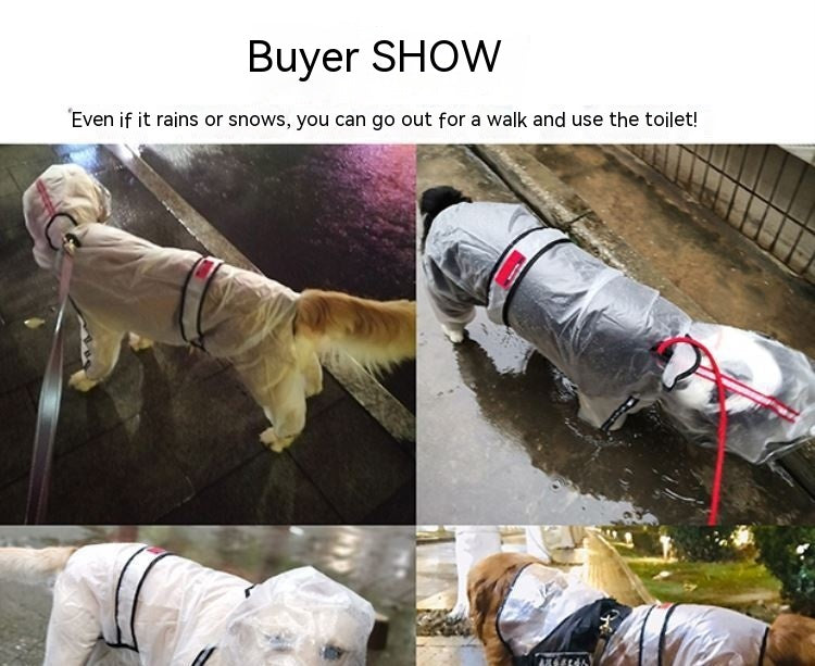 HKM-0631741 Waterproof Transparent Raincoat for Large Dogs - Casual Pet Clothing in Various Sizes