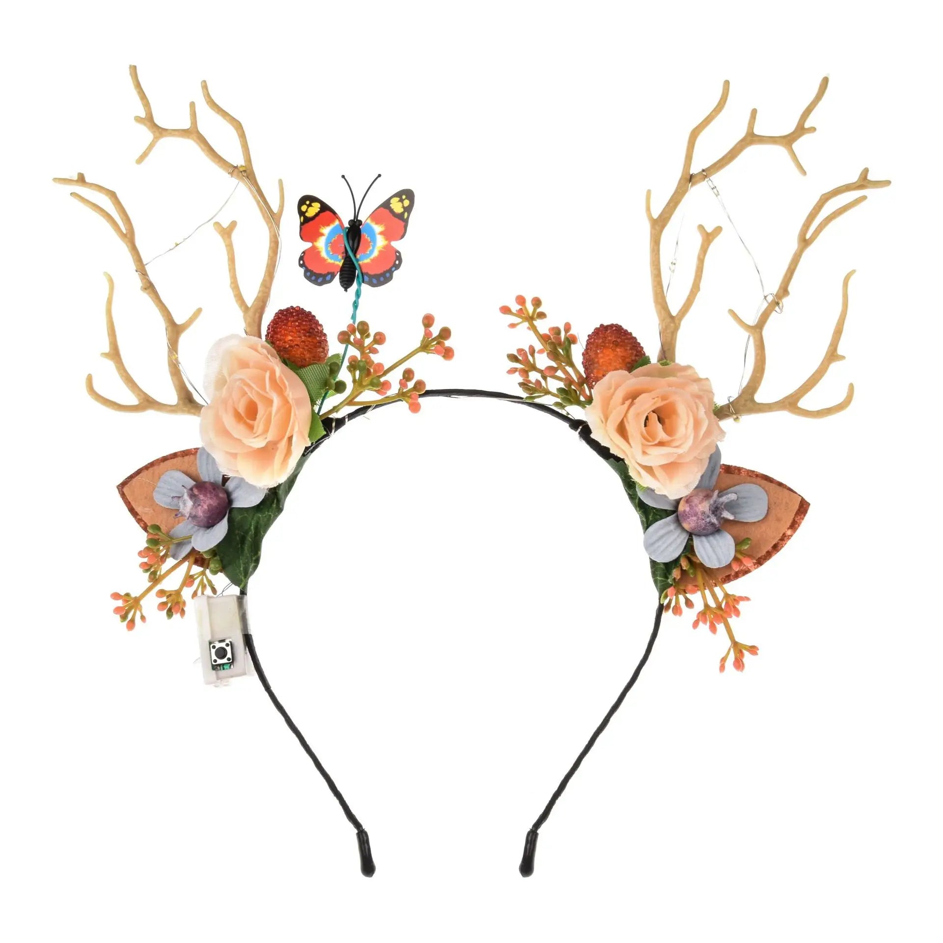 HKM-063187 Luminous Deer Antler Headband with Colorful LED Lights for Kids and Adults