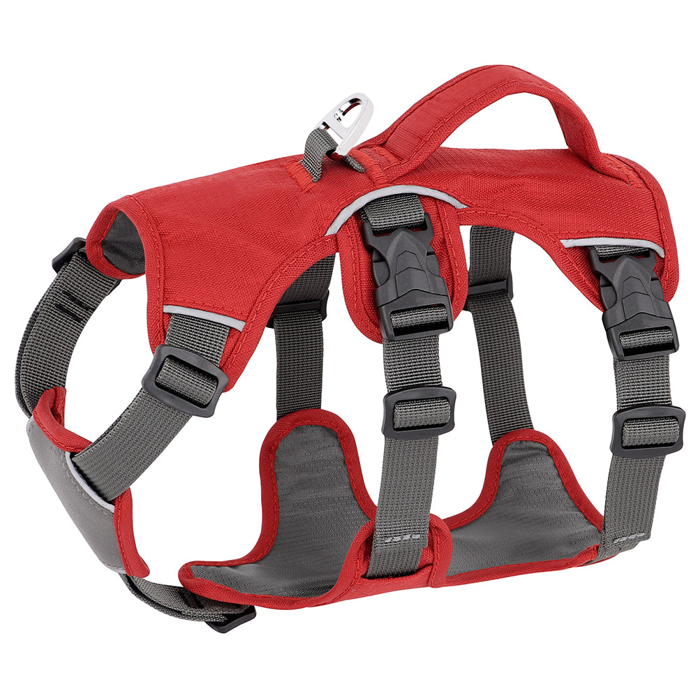 HKM-0632637 Adjustable Dog Traction Chest Strap with Oxford Fabric and Breathable Mesh - Red/Grey