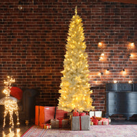 HKM-063315 6.5ft White Christmas Tree with 250 Warm Lights, 719 Branches, Easy Assembly, PVC Material