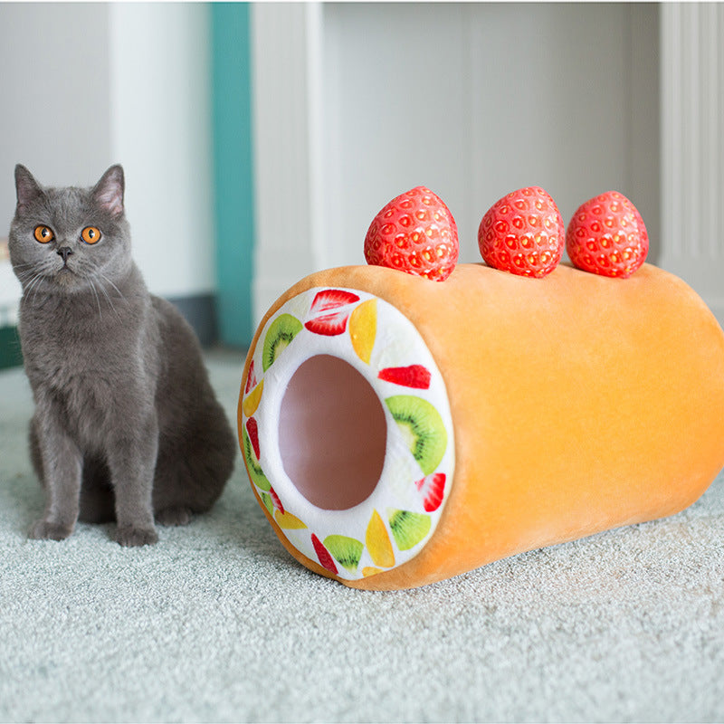 HKM-0633405 Cake Roll Plush Cat Litter with Sponge Filling and Mesh Bag - 40cm Height