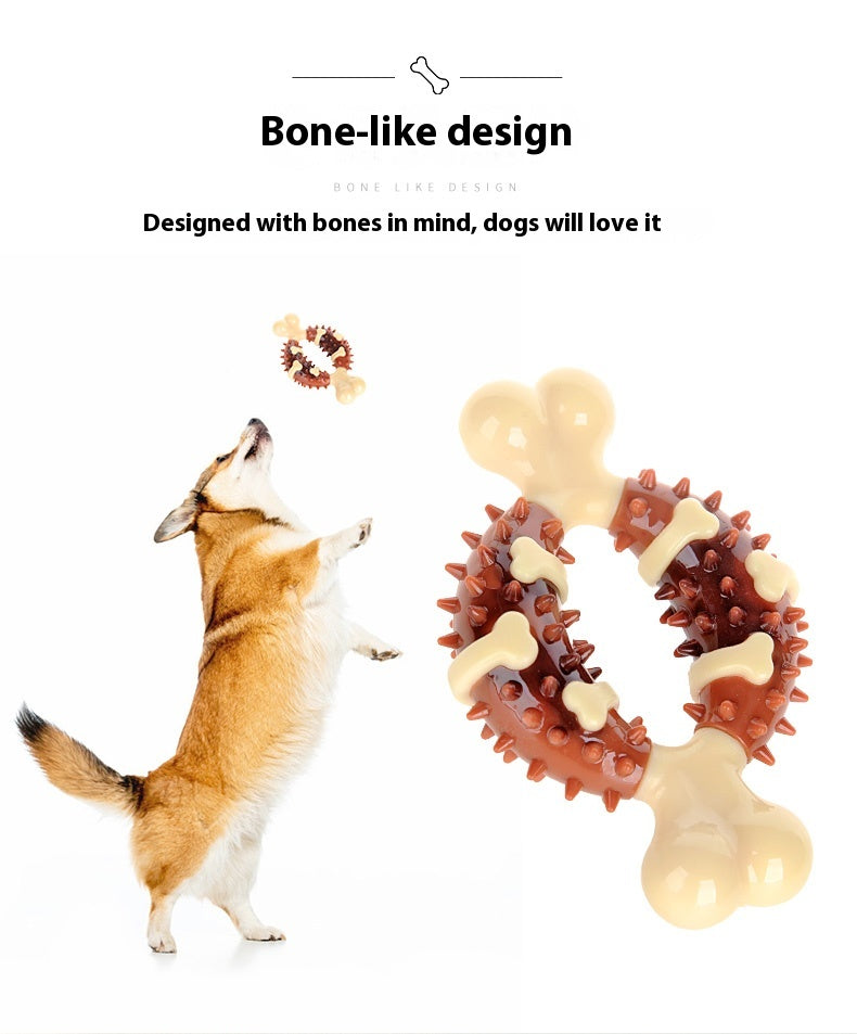 HKM-0634173 Durable Nylon TPR Dog Molar Toy - Bite-Resistant Double Color Bone