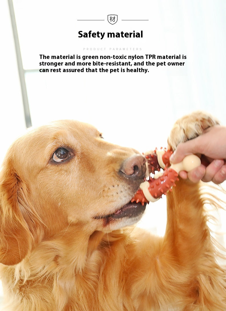 HKM-0634173 Durable Nylon TPR Dog Molar Toy - Bite-Resistant Double Color Bone