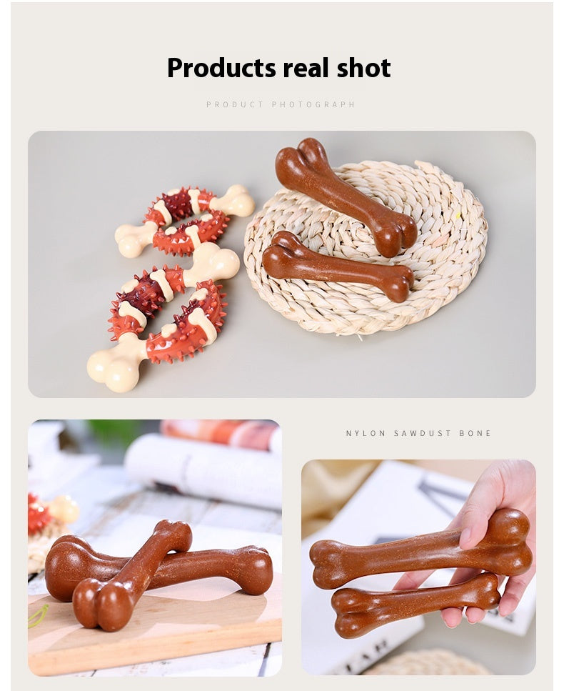 HKM-0634173 Durable Nylon TPR Dog Molar Toy - Bite-Resistant Double Color Bone