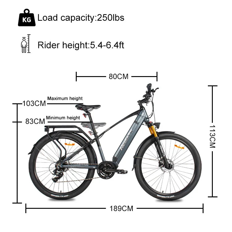 HKM-063507 Central Motor Electric City Bike 48V 250W with 13Ah Lithium Battery, Aluminum Alloy Frame, 7-Speed Gears, 29-Inch Wheels