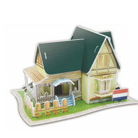 HKM-063763 3D Paper Model Puzzle of Holland Villa - Dutch House DIY Educational Game for Kids Ages 2-6