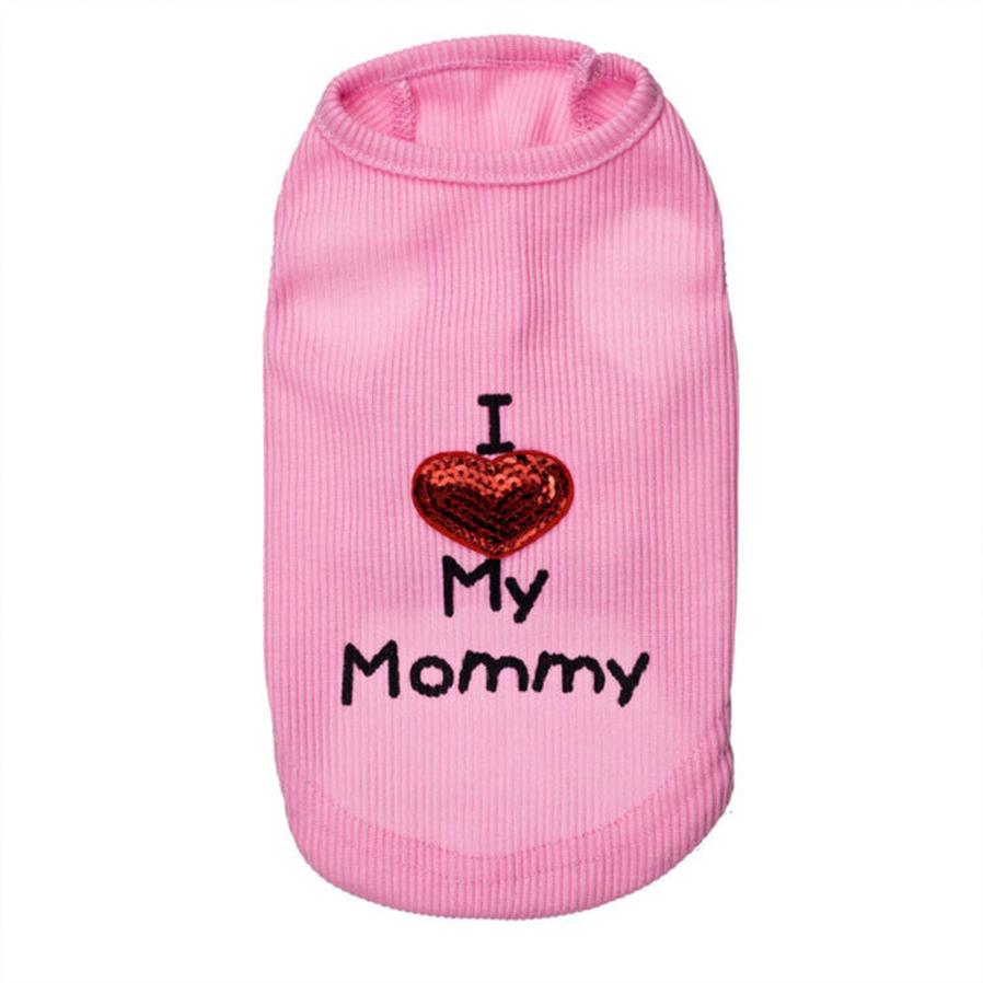 HKM-063763 Cotton Dog Vest with "I Love Mom" Design in Black, White, and Pink, Available in Multiple Sizes