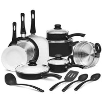 HKM-063891 18-Piece Non-Stick Cookware Set in Black with Cast Iron Pots and Pans