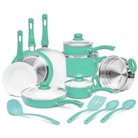 HKM-063891 18-Piece Non-Stick Cookware Set in Black with Cast Iron Pots and Pans
