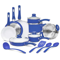 HKM-063891 18-Piece Non-Stick Cookware Set in Black with Cast Iron Pots and Pans