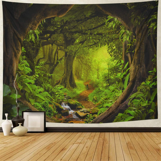 HKM-063891 Large Natural Forest Tapestry - Bohemian Wall Hanging for Home, Yoga, Picnic, and Decor