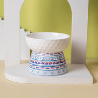 HKM-0639293 Ceramic Pet Bowl with High Foot Design in Bohemian Honeycomb Patterns