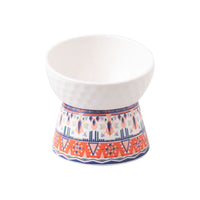 HKM-0639293 Ceramic Pet Bowl with High Foot Design in Bohemian Honeycomb Patterns