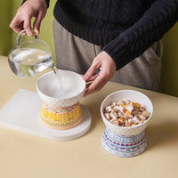 HKM-0639293 Ceramic Pet Bowl with High Foot Design in Bohemian Honeycomb Patterns