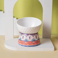 HKM-0639293 Ceramic Pet Bowl with High Foot Design in Bohemian Honeycomb Patterns