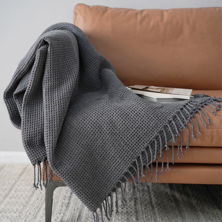 HKM-063955 Dark Gray Acrylic Blanket 150x220CM for Sofa and Home Decoration