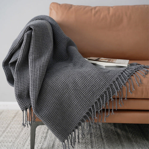 HKM-063955 Dark Gray Acrylic Blanket 150x220CM for Sofa and Home Decoration