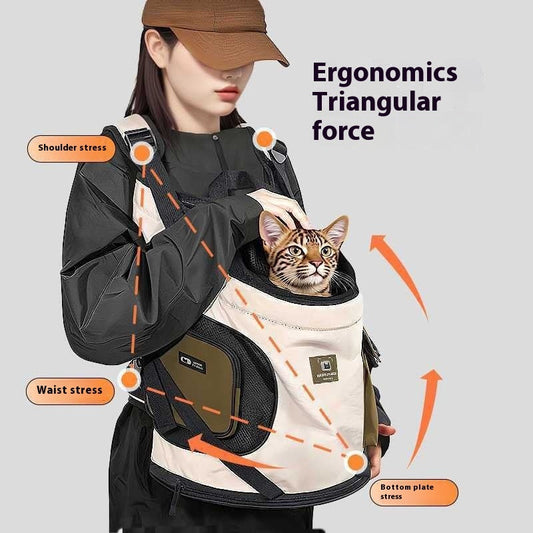 HKM-0641341 Adjustable Drawstring Portable Cat Backpack with Built-in Safety Buckle - Brown and Egg Color Options