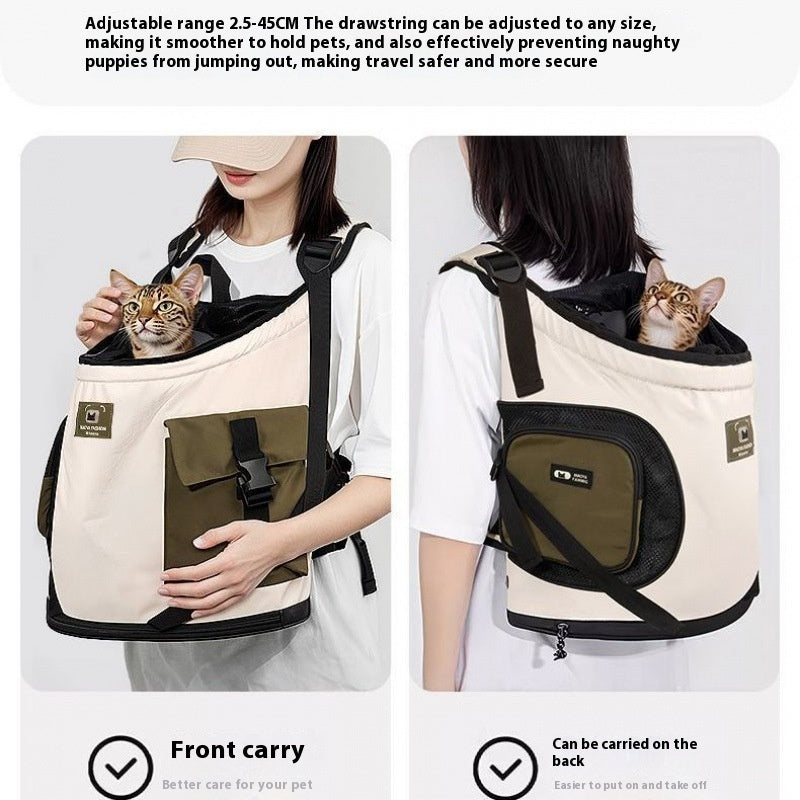 HKM-0641341 Adjustable Drawstring Portable Cat Backpack with Built-in Safety Buckle - Brown and Egg Color Options