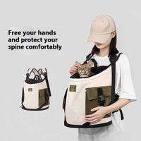 HKM-0641341 Adjustable Drawstring Portable Cat Backpack with Built-in Safety Buckle - Brown and Egg Color Options