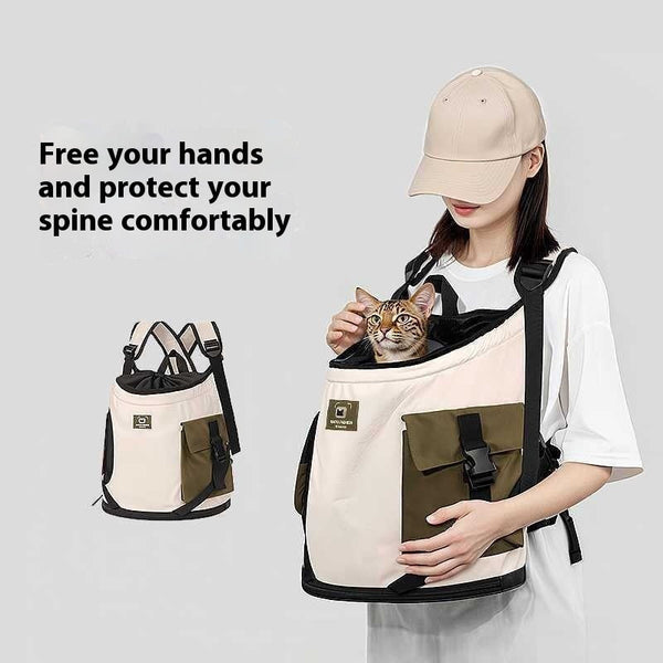 HKM-0641341 Adjustable Drawstring Portable Cat Backpack with Built-in Safety Buckle - Brown and Egg Color Options